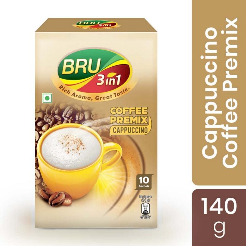 Bru 3 in 1 Cappuccino Coffee Premix 140 grams 2