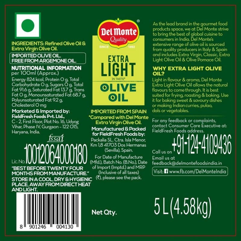 Del Monte Extra Light Olive Oil PET 5 lts 3