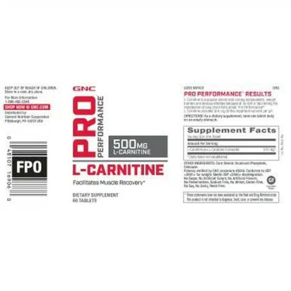 GNC Pro Performance L Carnitine 500 mg 60 Tabs 3