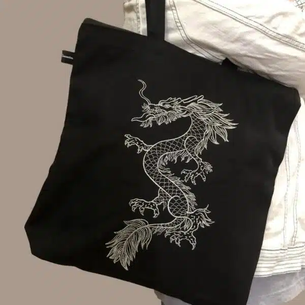 Mighty Silver Dragon Embroidered Canvas Tote 2