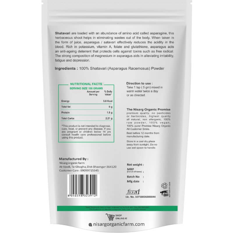 Nisarg Organic Shatavari Root Powder 1kg 1