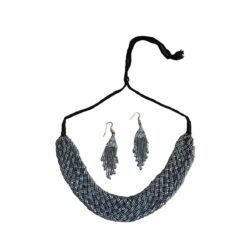 Blue Grey Braided Potay Choker Set with Earrings