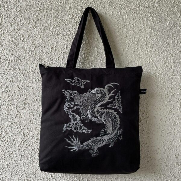 Dragon In The Clouds Embroidered Canvas Tote 1