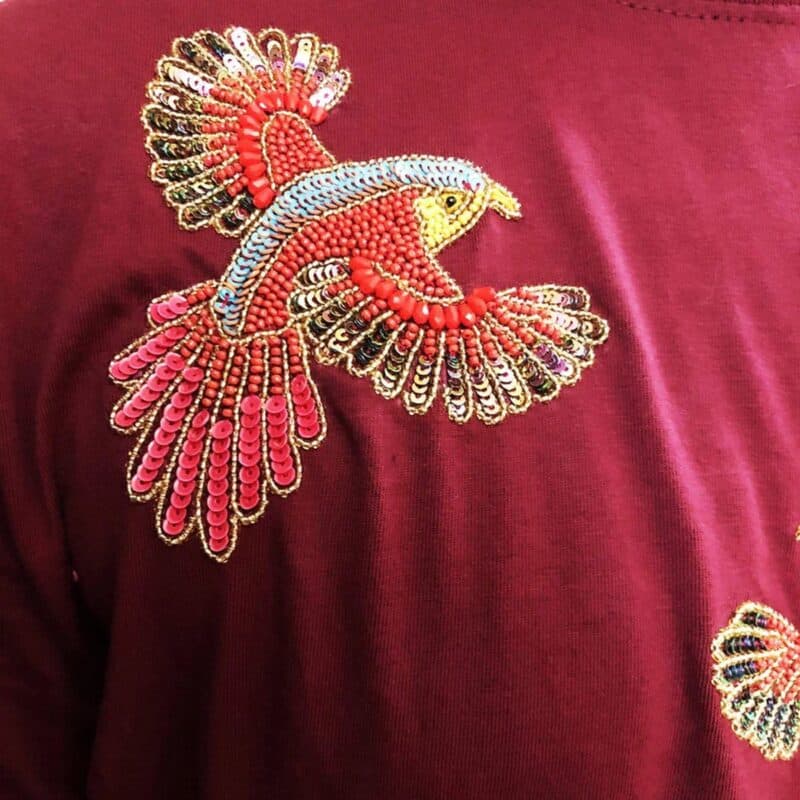LUGA Antidote Two Birds Beaded 100 Cotton T Shirt