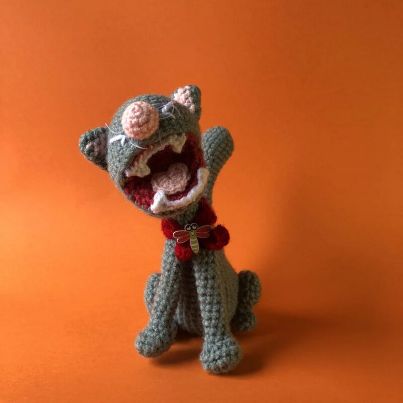 Magical Beings Yawning Midori Cat Crochet Toy Grey 1