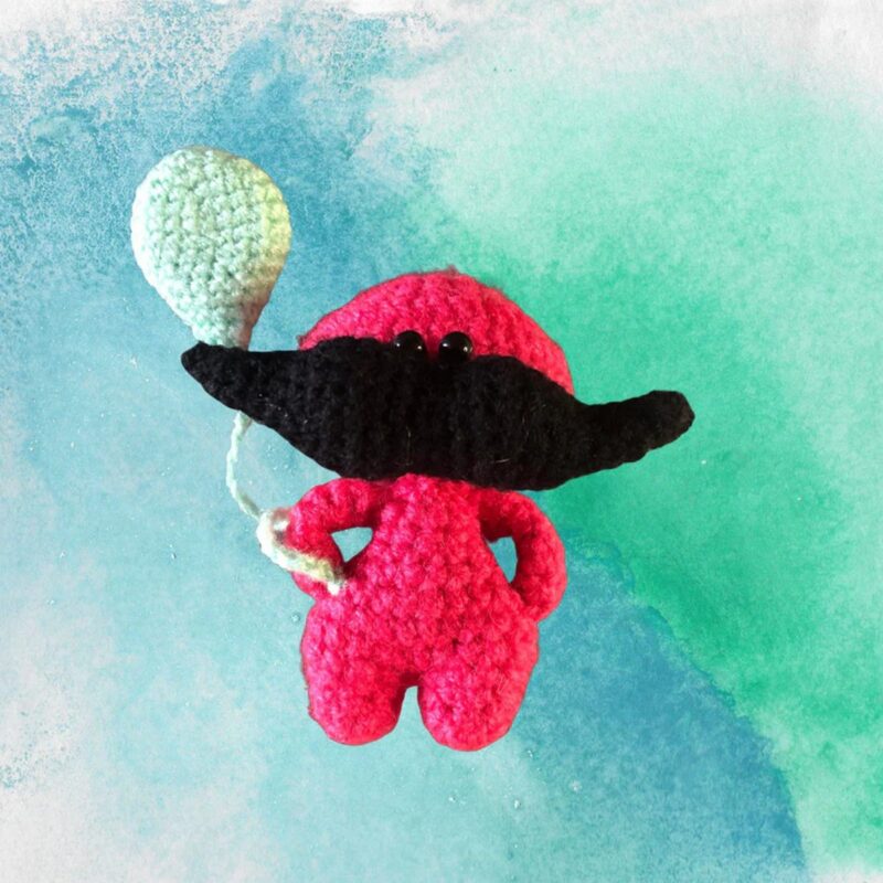 Moshi Moshi Mustachio Crochet Fridge Magnet Dark Pink