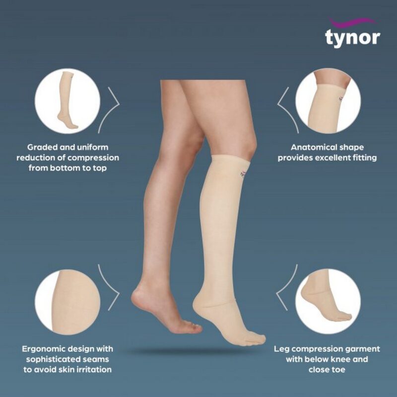 Tynor Compression Garment Leg Below Knee Closed Toe Beige 1 Pair2
