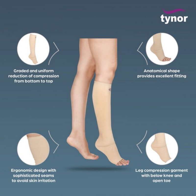 Tynor Compression Garment Leg Below Knee Open Toe Beige 1 Pair2