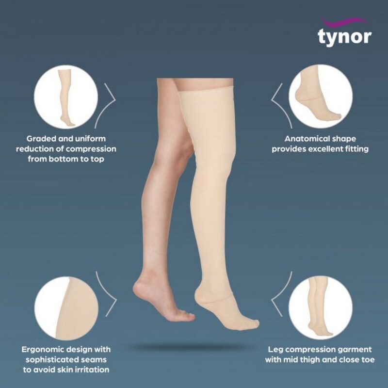 Tynor Compression Garment Leg Mid Thigh Closed Toe Beige 1 Pair3