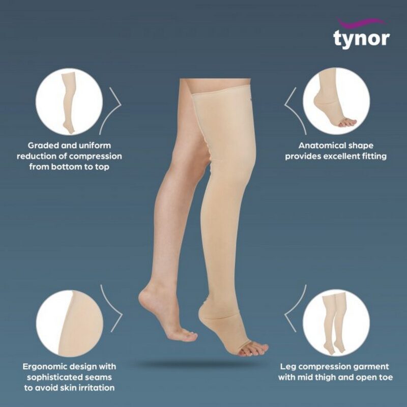 Tynor Compression Garment Leg Mid Thigh Open Toe Beige 1 Pair 3