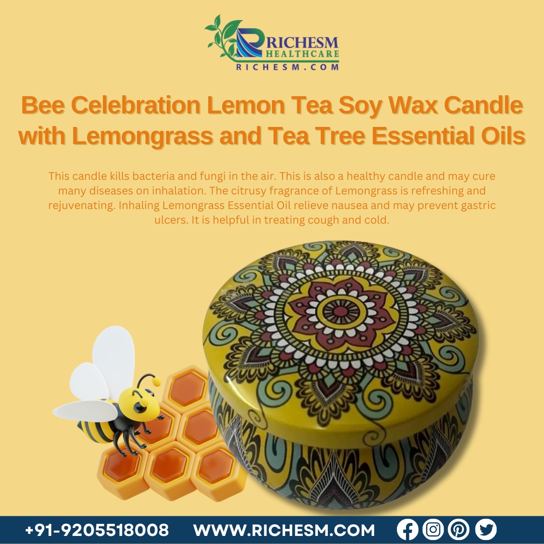 Unwind and Rejuvenate Lemon Tea Soy Wax Candle with Essential Oils from Richesm
